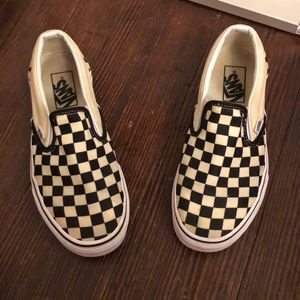 Checkered white and black vans